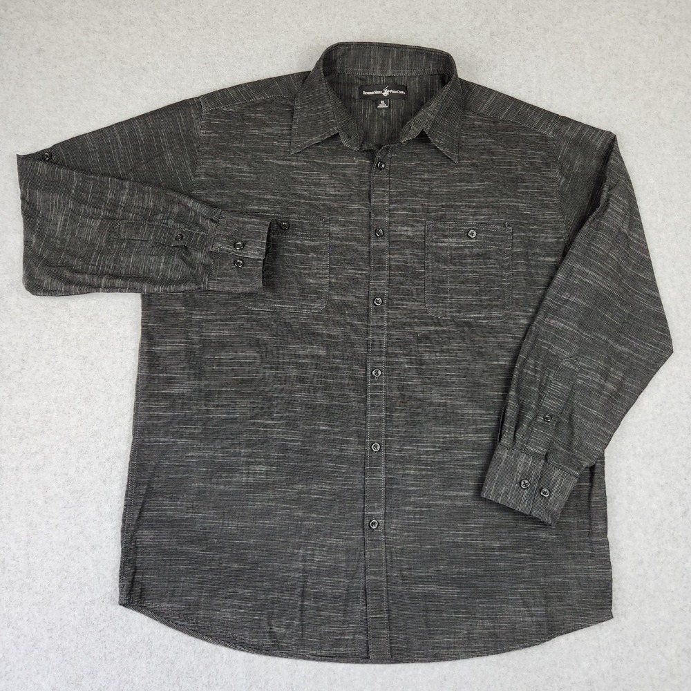 Beverly Hills Polo Club Mens XL Charcoal Grey Button Down Shirt Long Sleeve